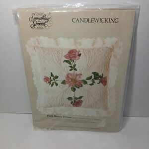 Vtg Candlewicking Crewel Kit  Candamar Something Special "Pink Roses Pillow" New